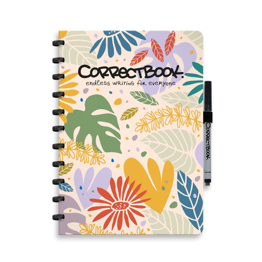 Correctbook a4 uitwisbaar notitieboek – botanical beauty – gelinieerd – herbruikbaar schrift – inclusief pen wisdoekje – aanvulbaar met extra pagina’s