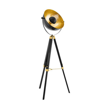 Eglo covaleda vloerlamp - staande lamp - e27 - 1 lichts - 164 cm - driepoot - zwart goud