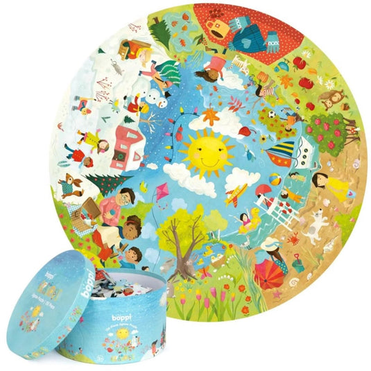 Boppi vier seizoenen - ronde puzzel - 150 stukjes - 58cm diameter - gemaakt van 3-laags gerecycled karton