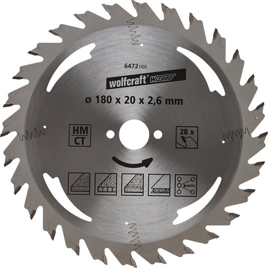 Wolfcraft - cirkelzaagblad 180x20mm - 28 tanden - zaagblad voor cirkelzaag - serie zilver - 6472000