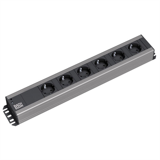 Bachmann stekkerdoos 6x geaard contact, 19-inch rack-compatibel, 2 m