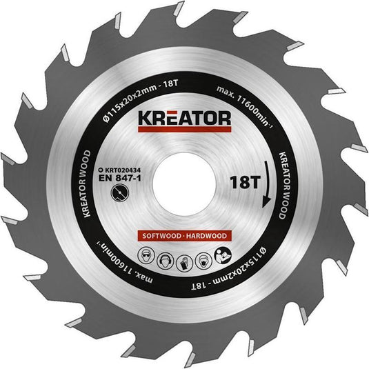 Kreator krt020434 zaagblad hout - ø115 mm - 18 t