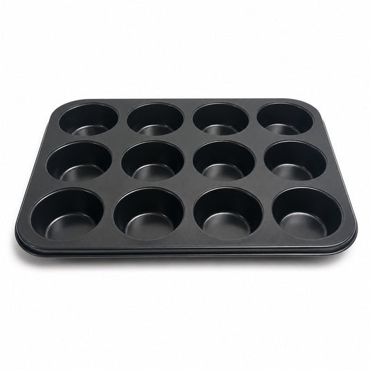 Kozie muffinvorm voor 12 muffins – pfas-vrij – anti-aanbak bakvorm – cupcakevorm – metaal – antraciet