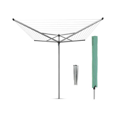 Brabantia topspinner droogmolen - 50 m - met metalen grondanker en beschermhoes - metallic grey