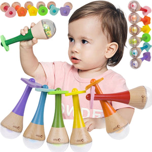 Classic world houten regenboog maracas