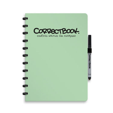 Correctbook a4 uitwisbaar notitieboek – misty mint – blanco – herbruikbaar schrift – inclusief pen wisdoekje – aanvulbaar met extra pagina’s
