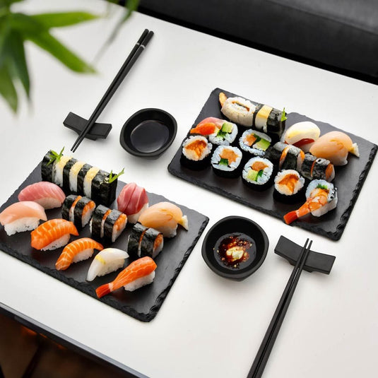 Mikamax sushi set for two - zwarte vaatwasbestendige 2-persoons sushi serveerset van leisteen