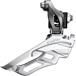 Shimano voorderailleur 3 x 8-speed claris fd-r2030 ø34,9 mm klem met adapter ø31,8 28,6 mm down-pull 63-66° hoek 46-52t - grijs