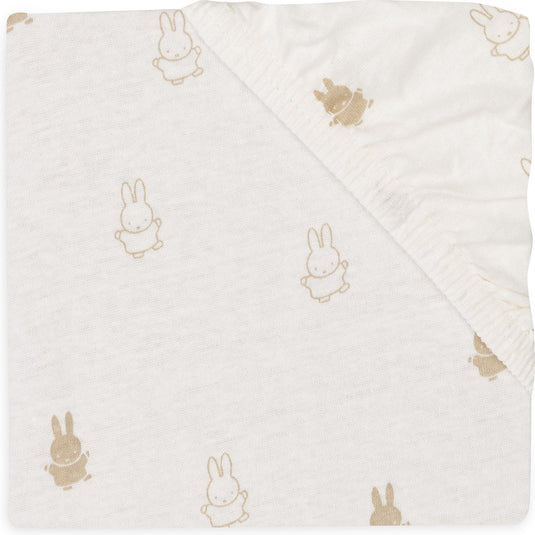 Jollein x nijntje - hoeslaken jersey 60x120cm - wieg, ledikant, babybed - happy miffy - nougat