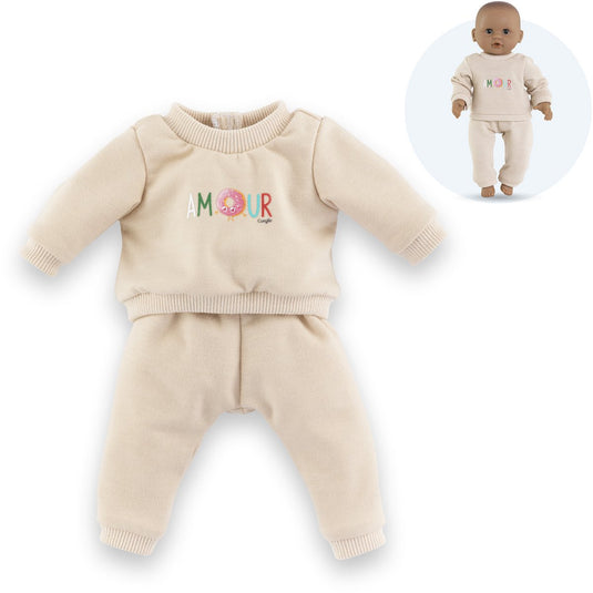Corolle poppen trainingspak beige voor babypop 30cm klittenband.