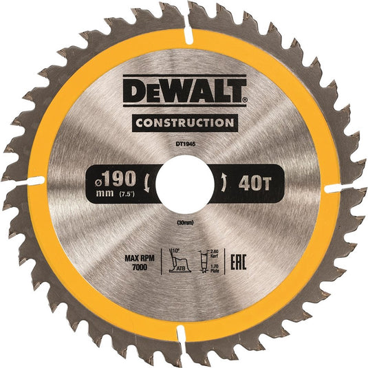 Dewalt accessoires dewalt dt1945 serie - cirkelzaagblad - atb - 190mm - 40 tanden