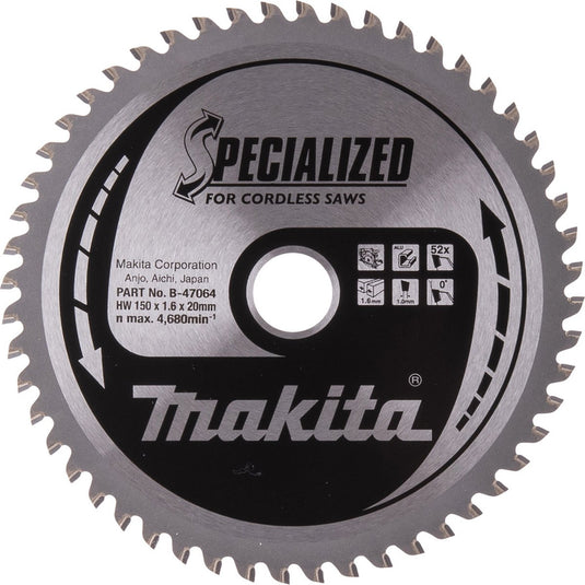 Makita cirkelzaagblad voor aluminium | specialized | ø 150mm asgat 20mm 52t - b-47064
