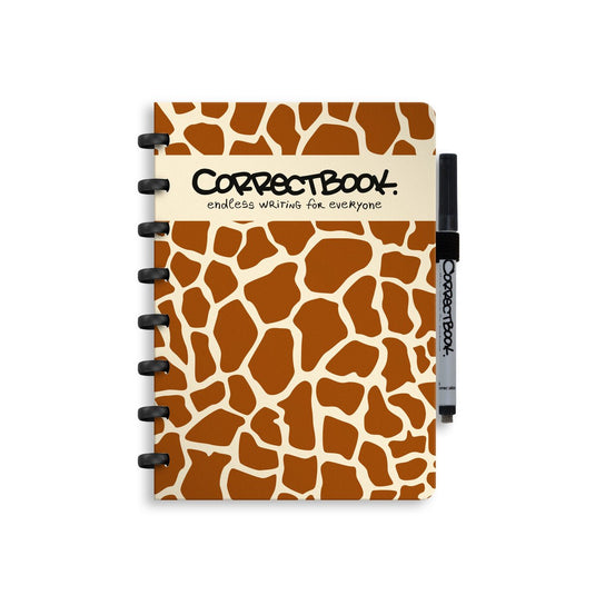 Correctbook a5 uitwisbaar notitieboek – curious giraffe – gelinieerd – herbruikbaar schrift – inclusief pen wisdoekje – aanvulbaar met extra pagina’s