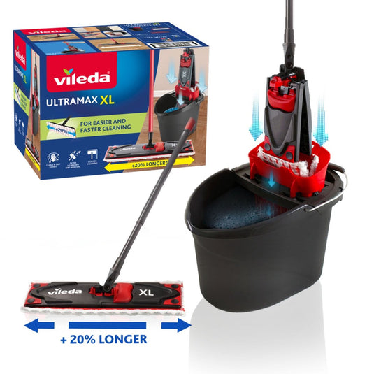 Vileda ultramax xl dweilsysteem - complete vloerwisserset met emmer en pers - xl dweilset voor grote oppervlakken