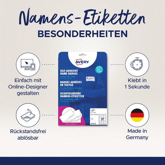 Avery zweckform l4785-20 naambadges – 80 x 50 mm – wit – 200 etiketten