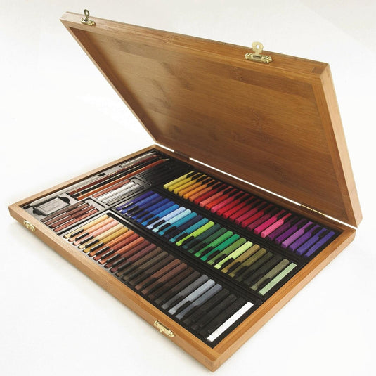 Conté à paris 50174 bamboe kunstset 84 carrés + accessoires | pastel tekenset in bamboe koffer