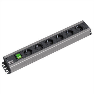 Bachmann 19 inch 6-voudige stekkerdoos schuko zwart 2m met schakelaar