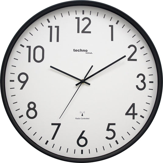 Technoline wt 8998 - wandklok - analoog - rond - kunststof raam - radiogestuurde tijdsaanduiding - cijfers - zwart - wit - ∅ 50,5 cm