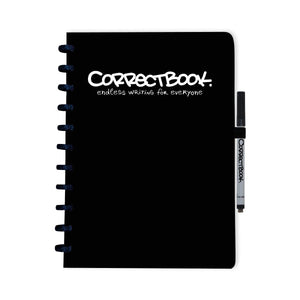 Correctbook a4 uitwisbaar notitieboek – herbruikbaar schrift – ink black zwart – gelinieerd – inclusief pen wisdoekje – aanvulbaar met extra pagina’s