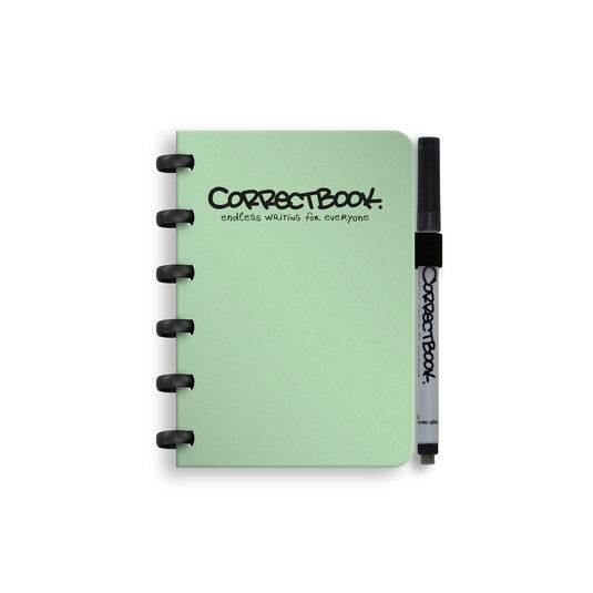 Correctbook a6 uitwisbaar notitieboek – misty mint – blanco – herbruikbaar schrift – inclusief pen wisdoekje – aanvulbaar met extra pagina’s