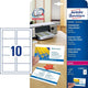 Avery visitekaartjes 85x54mm 220gr wit 10 vel 10 kaarten per vel av-c32016-10