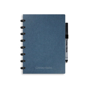 Correctbook a5 uitwisbaar notitieboek – linnen hardcover – herbruikbaar schrift – steel blue – blanco – inclusief pen wisdoekje – aanvulbaar met extra pagina’s