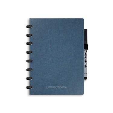 Correctbook a5 uitwisbaar notitieboek – linnen hardcover – herbruikbaar schrift – steel blue – blanco – inclusief pen wisdoekje – aanvulbaar met extra pagina’s