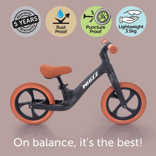 Tickit loopfiets whizz - zwart - lichtgewicht kunststof - peuters.