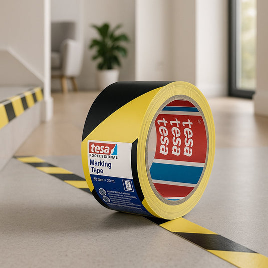 Tesa - markeringstape - 33m x 50mm - geel zwart - pvc