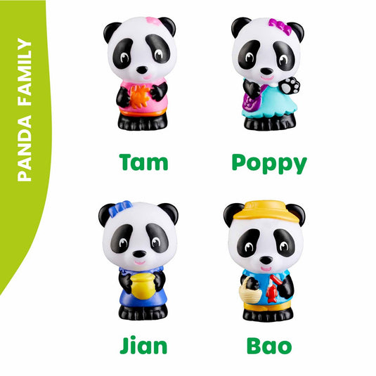 Klorofil de familie panda speelset - speelfiguren set - poppetjes familie - kinder speelgoed - bao, jian, tam en poppy - vanaf 18 maanden - 4-delig