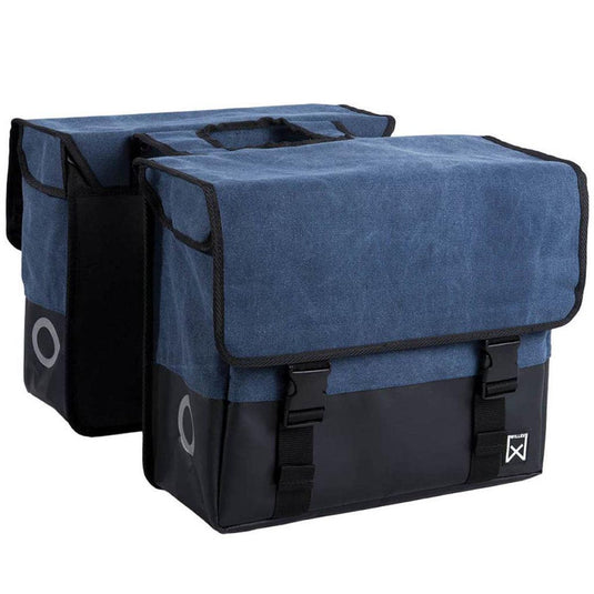 Willex dubbele fietstas - canvas - reflectie - 48 liter - universele bevestiging - blauw matzwart
