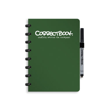 Correctbook a5 uitwisbaar notitieboek – forest green – gelinieerd – herbruikbaar schrift – inclusief pen wisdoekje – aanvulbaar met extra pagina’s