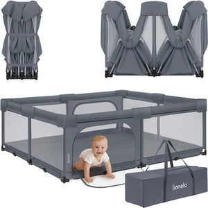 Lionelo florence easy fold xl – grondbox baby box 180×200 cm – extra grote box - snel opvouwbaar zonder montage – speelbox met zijopeningen met rits – ademend gaas – compact op te bergen – inclusief draagtas