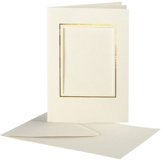 Creativ company kaarten enveloppen passepartout rechthoek met rand 10,5x15 cm off-white 10 stuks