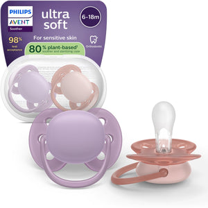 Philips avent ultra soft – superzachte siliconen fopspeen (6-18 mnd) – voor gevoelige huid – 2 stuks - scf091 43