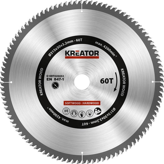Kreator krt020432 zaagblad hout - 315mm60t