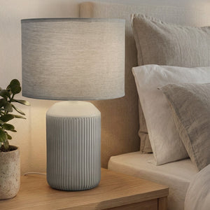 Briloner ino - tafellamp slaapkamer - met stoffen kap keramiek voet - bedlamp - tafellampje - ø22 x 37,5 cm - grijs