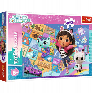 Trefl puzzle trefl 100-delige puzzel - vriendschap in het kattenhuis, gabby's poppenhuis