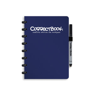 Correctbook a5 uitwisbaar notitieboek – herbruikbaar schrift – midnight blue – blanco – inclusief pen wisdoekje – aanvulbaar met extra pagina’s