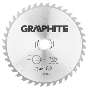 Graphite circelzaagblad voor hout 250mm, asgat 30mm, tanden 40, dikte 3,2, vulringen 16 20 25, tct
