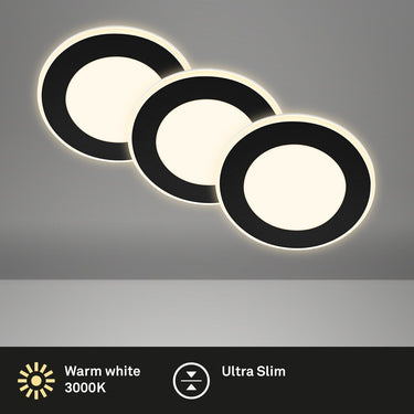 Briloner gima - set van 3 led inbouwspots - met nachtlampje functie - memory functie - warm wit licht - ø9.3cm - zwart