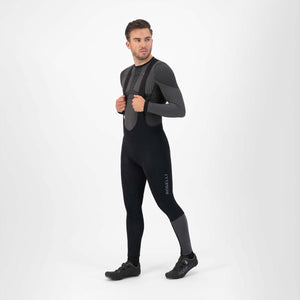 Rogelli essential hi vis heren lange fietsbroek - bretels - zeem - zwart