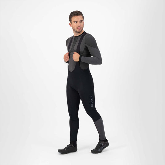 Rogelli essential hi vis heren lange fietsbroek - bretels - zeem - zwart