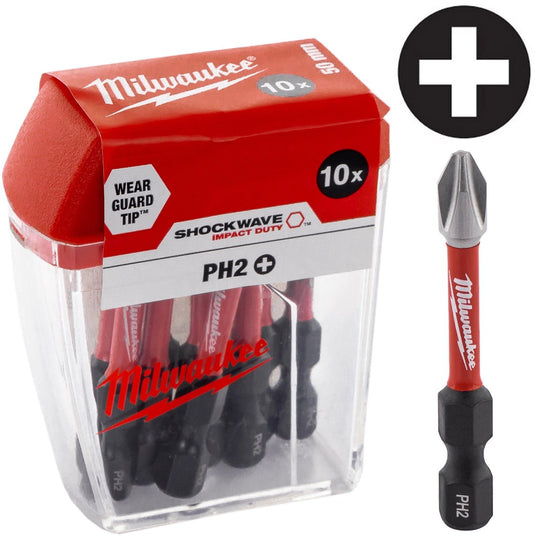 Milwaukee shockwave impact duty™ schroefbits cd tic tac ph2 x 50 mm - 10 stuks - 4932430855