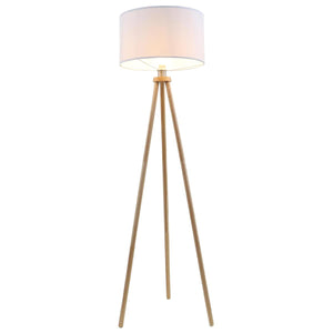 Briloner - vloerlamp scandi - stoff en hout - woonkamer lamp - witte staande lamp - e27 fitting - h: 148cm - ø45.5cm