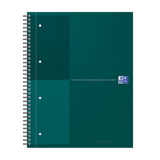 Oxford international notebook a4+ gelijnd 4 gaats 80 vel stevige kartonnen kaft 30 jaar groen