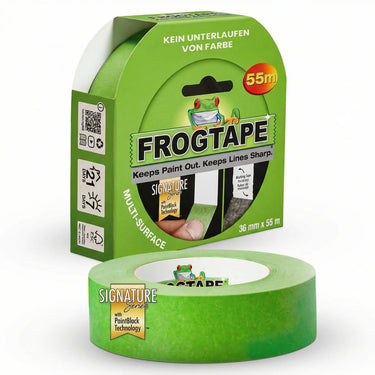 Kip frogtape multi-surface - fijncrêpe schilderstape afplaktape - 36 mm x 55 m met paintblock technologie voor extra scherpe verfranden - universeel gebruik op diverse ondergronden binnen en buiten - schoon te verwijderen en voor watergedragen verf