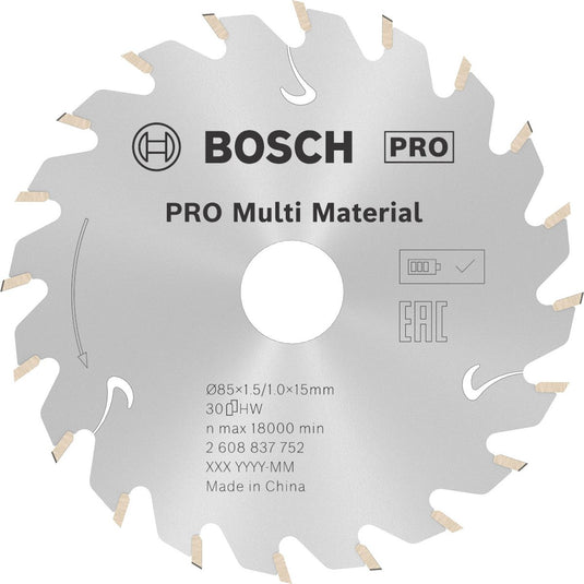 Bosch pro multi material draadloos zaagblad voor cirkelzagen 85 x 1,5 x 15 mm - 2608837752