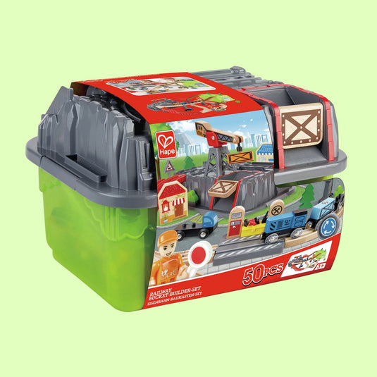 Hape houten treinset 50-delig met opbergemmer – speelgoed trein voor kinderen vanaf 3 jaar