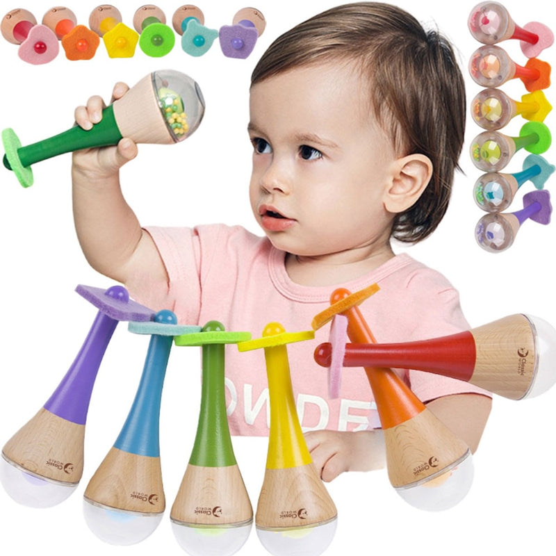 Afbeelding laden in galerijviewer, Classic world rammelaar 2 in 1 houten regenboog maracas instrument 1 st. - uni
